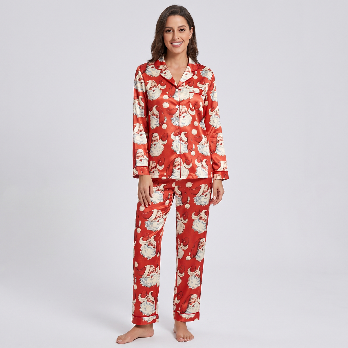 Big Red Santa Women's Pajama Set - long sleeve and pants