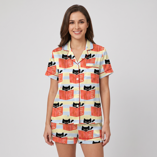 Reading Black Cats Women's Pajama Set - short sleeve and shorts