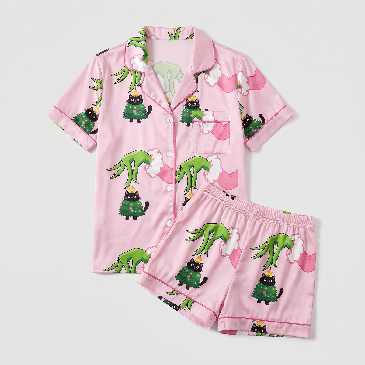 Mean One Kitty Inspired Women's Pajama Set - flat lay