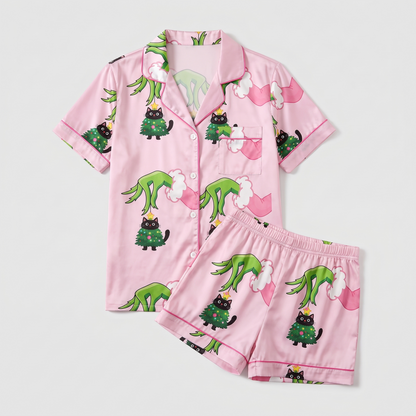 Mean One Kitty Inspired Women's Pajama Set - flat lay