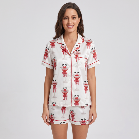 Bottoms Up Santa Women's Pajama Set - short sleeve and shorts