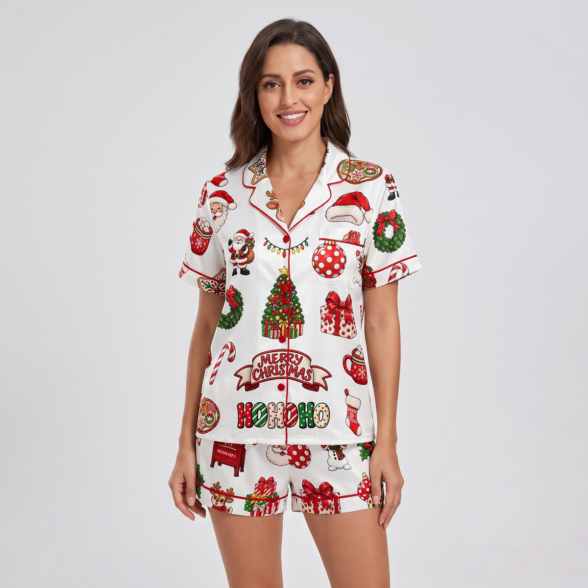 Merry & Bright Ornaments Women's Pajama Set - short sleeve and shorts