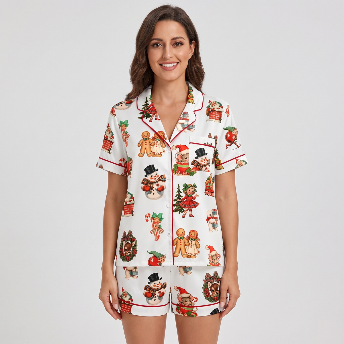 Vintage Christmas Cutouts Women's Pajama Set - short sleeve and shorts