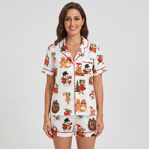 Vintage Christmas Cutouts Women's Pajama Set - short sleeve and shorts