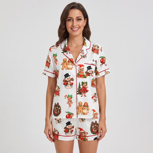 Vintage Christmas Cutouts Women's Pajama Set - short sleeve and shorts