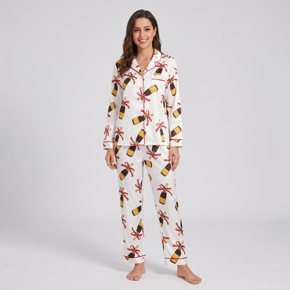 Bubbly & Red Bows Women's Pajama Set - long sleeve and pants