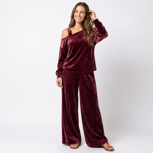 Velvet One-Shoulder Women's Lounge Set