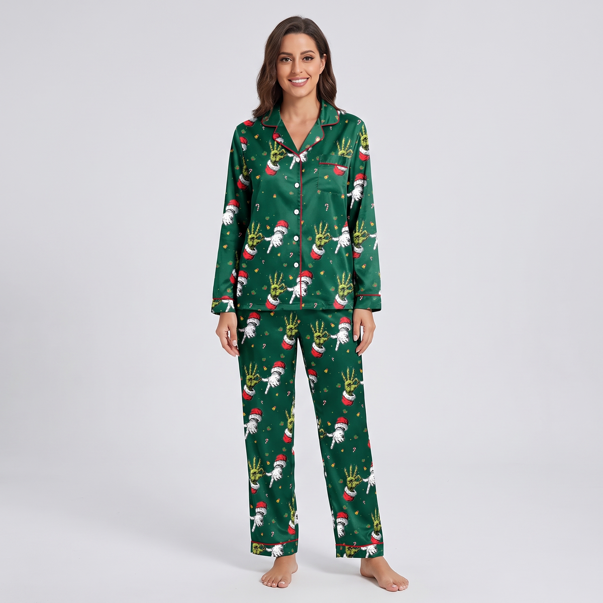 Six Seven Green Christmas Women's Pajama Set - long sleeve and pants
