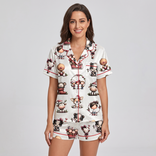 Whimsical Christmas Critters Women's Pajama Set - short sleeve and shorts