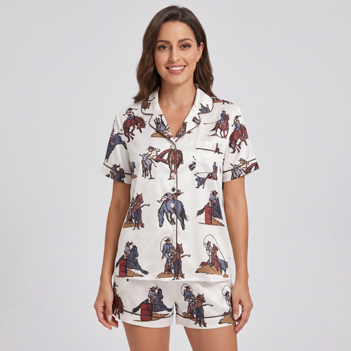 Rodeo Cowboys Women's Pajama Set - short sleeve and shorts