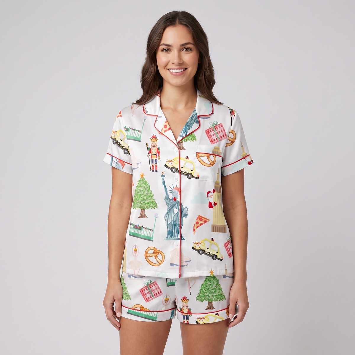 Big Apple Christmas Women's Pajama Set - short sleeve and shorts