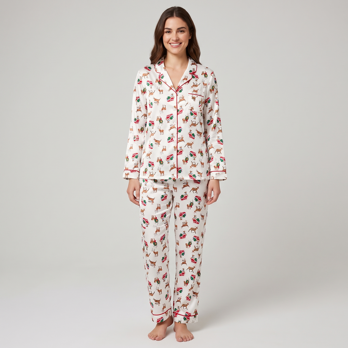 Christmas Elk Women's Pajama Set - long sleeve and pants