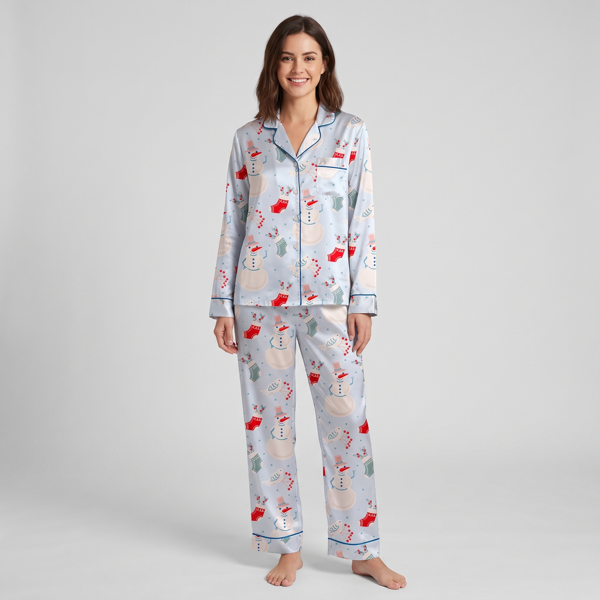 Frosty Blue Christmas Women's Pajama Set - long sleeve and pants