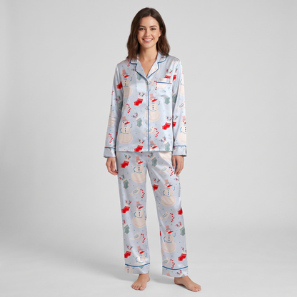 Frosty Blue Christmas Women's Pajama Set - long sleeve and pants