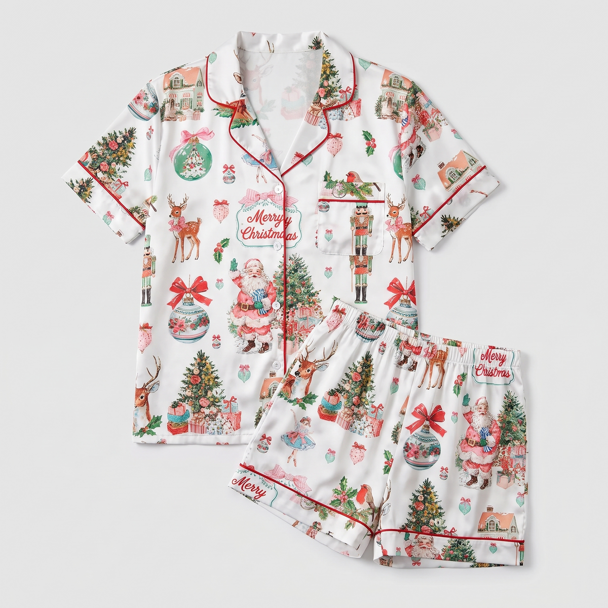 Darling Christmas Cottage Women's Pajama Set - flat lay