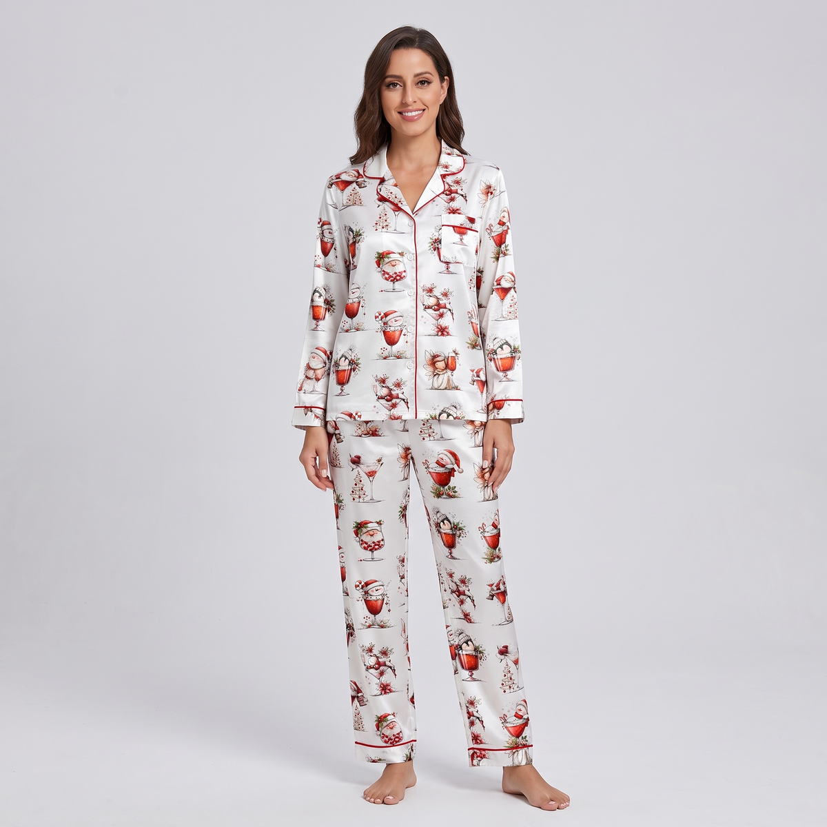 Holiday Happy Hour Women's Pajama Set - long sleeve and pants