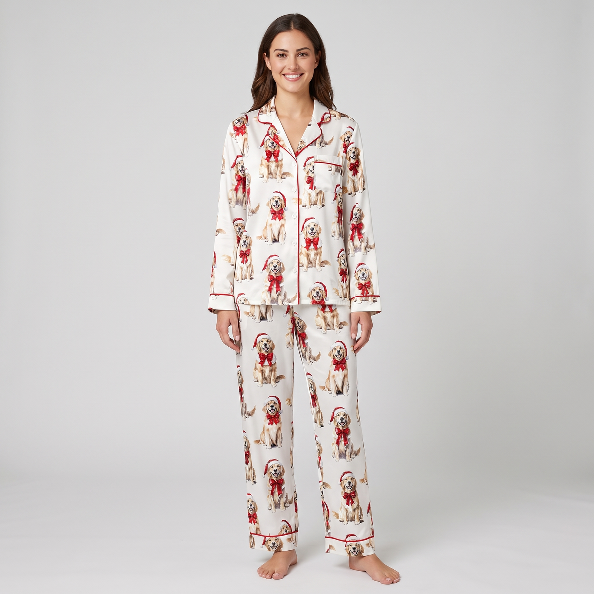Golden Retriever Christmas Women's Pajama Set - long sleeve and pants