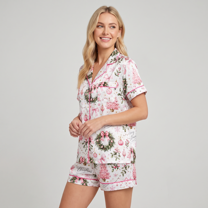 Pink Coquette Wreaths Women's Pajama Set - short sleeve and shorts