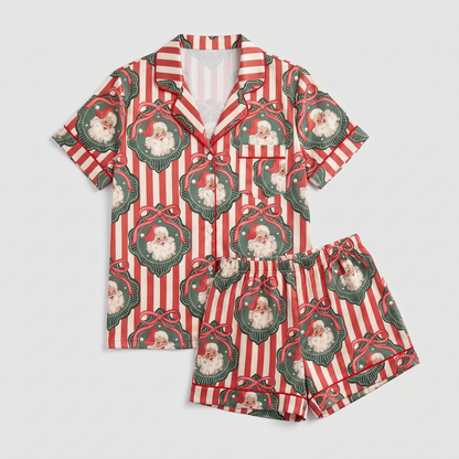 Santa Stripes & Wreaths Women's Pajama Set - flat lay