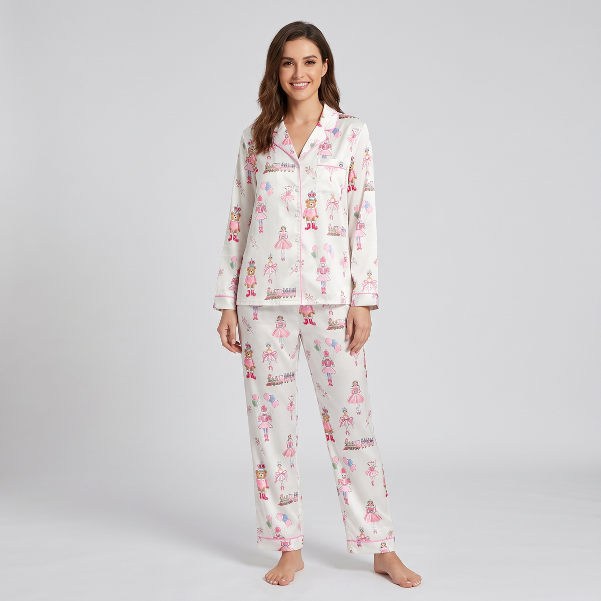Pink Ballerina Parade Women's Pajama Set - long sleeve and pants