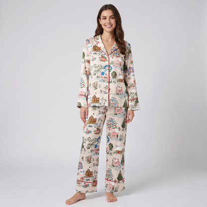 Cottage Christmas Village Women's Pajama Set - long sleeve and pants