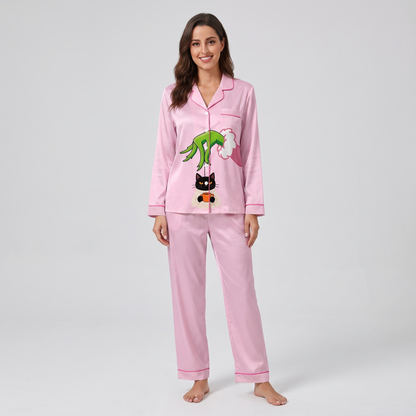Mean One Black Cat Inspired Women's Pajama Set - long sleeve and pants