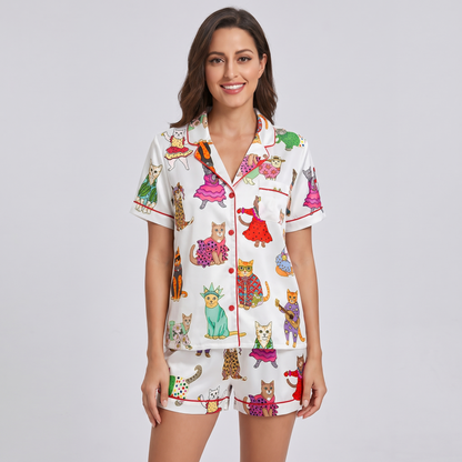 Cat Fashion Parade Women's Pajama Set - short sleeve and shorts