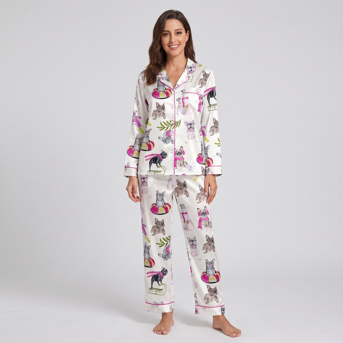 Frenchies On The Slopes Women's Pajama Set - long sleeve and pants