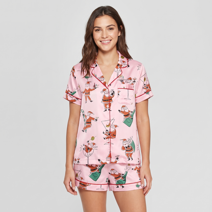 Mid-Century Santa Martini Women's Pajama Set - Pink