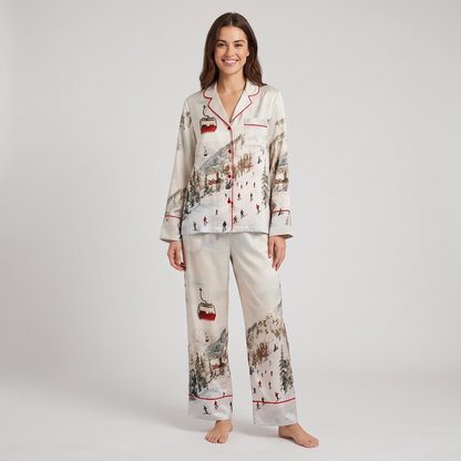 Vintage Ski Lift Women's Pajama Set - long sleeve and pants