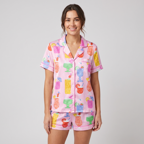 Tiki Cat Cocktails Women's Pajama Set - short sleeve and shorts