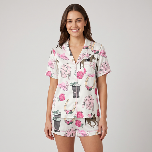 Pink Silks Julep Horse Women's Pajama Set - short sleeve and shorts