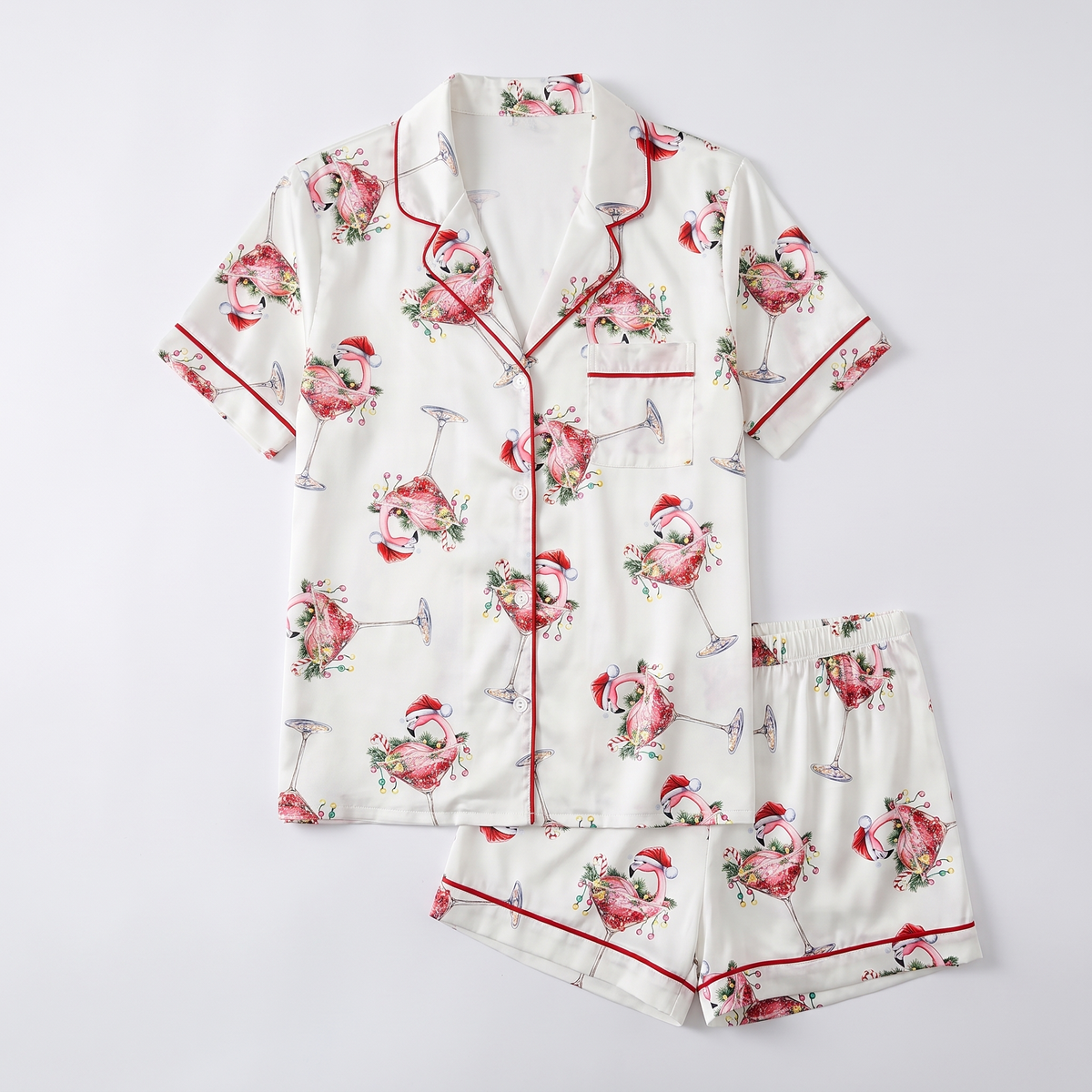 Flamingo Cocktail Party Women's Pajama Set - flat lay