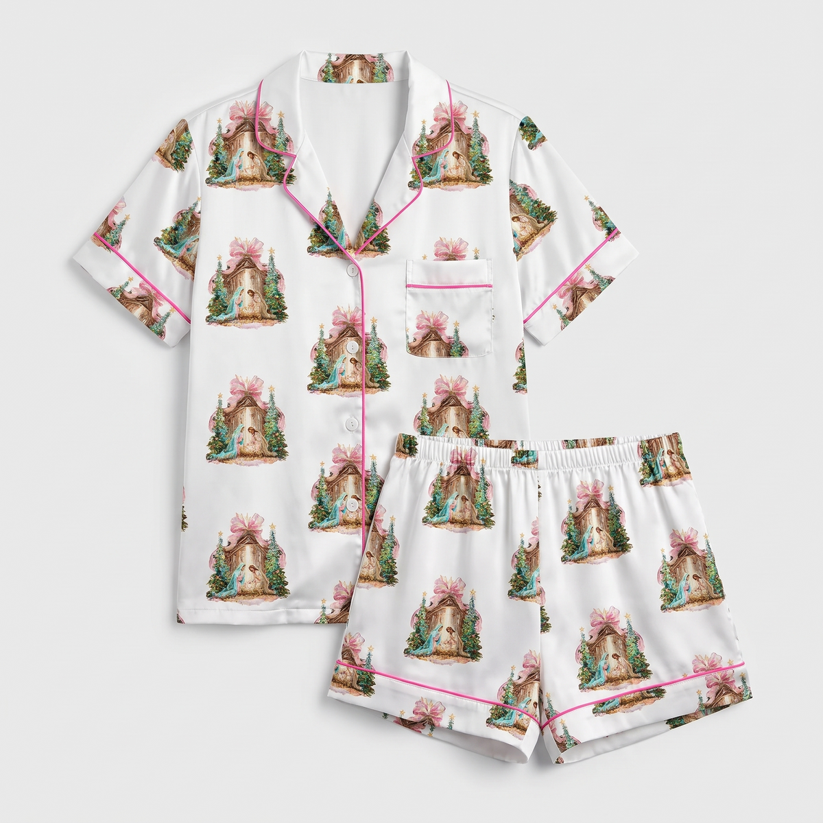 Glitter Nativity Scene Women's Pajama Set - flat lay