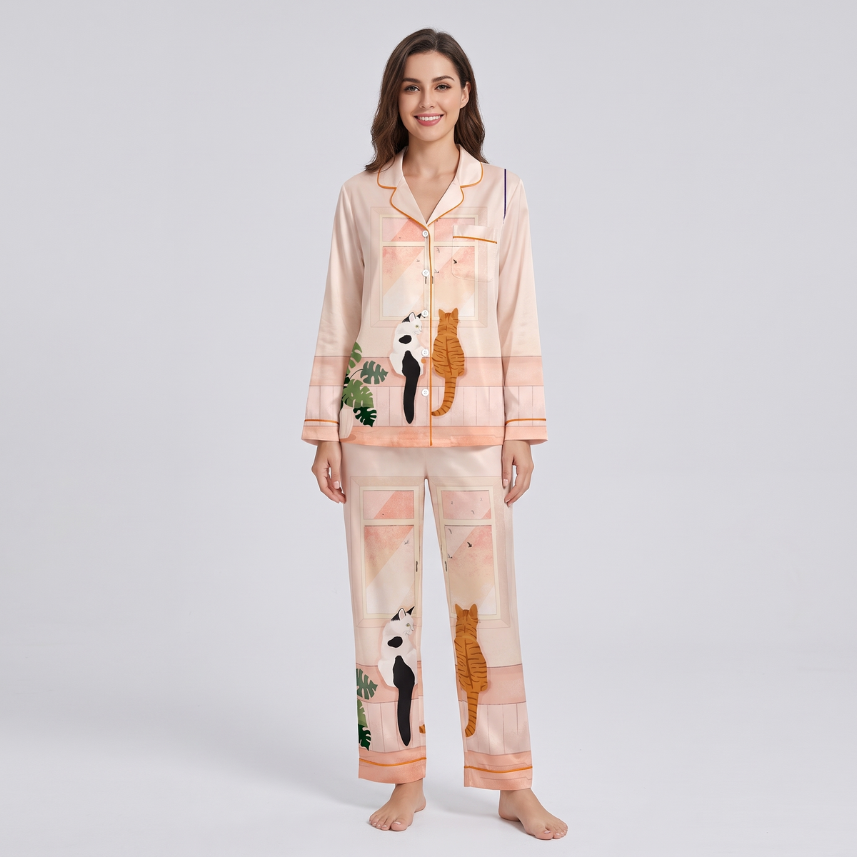 Window Watch Cats Women's Pajama Set - long sleeve and pants