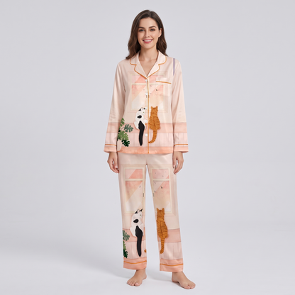 Window Watch Cats Women's Pajama Set - long sleeve and pants
