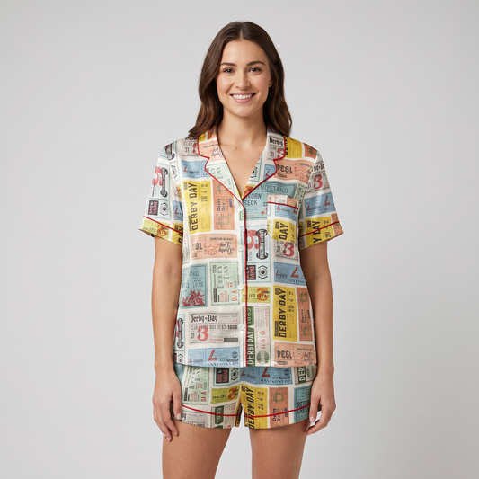 Vintage Ticket Stub Derby Day Horse Women's Pajama Set - short sleeve and shorts