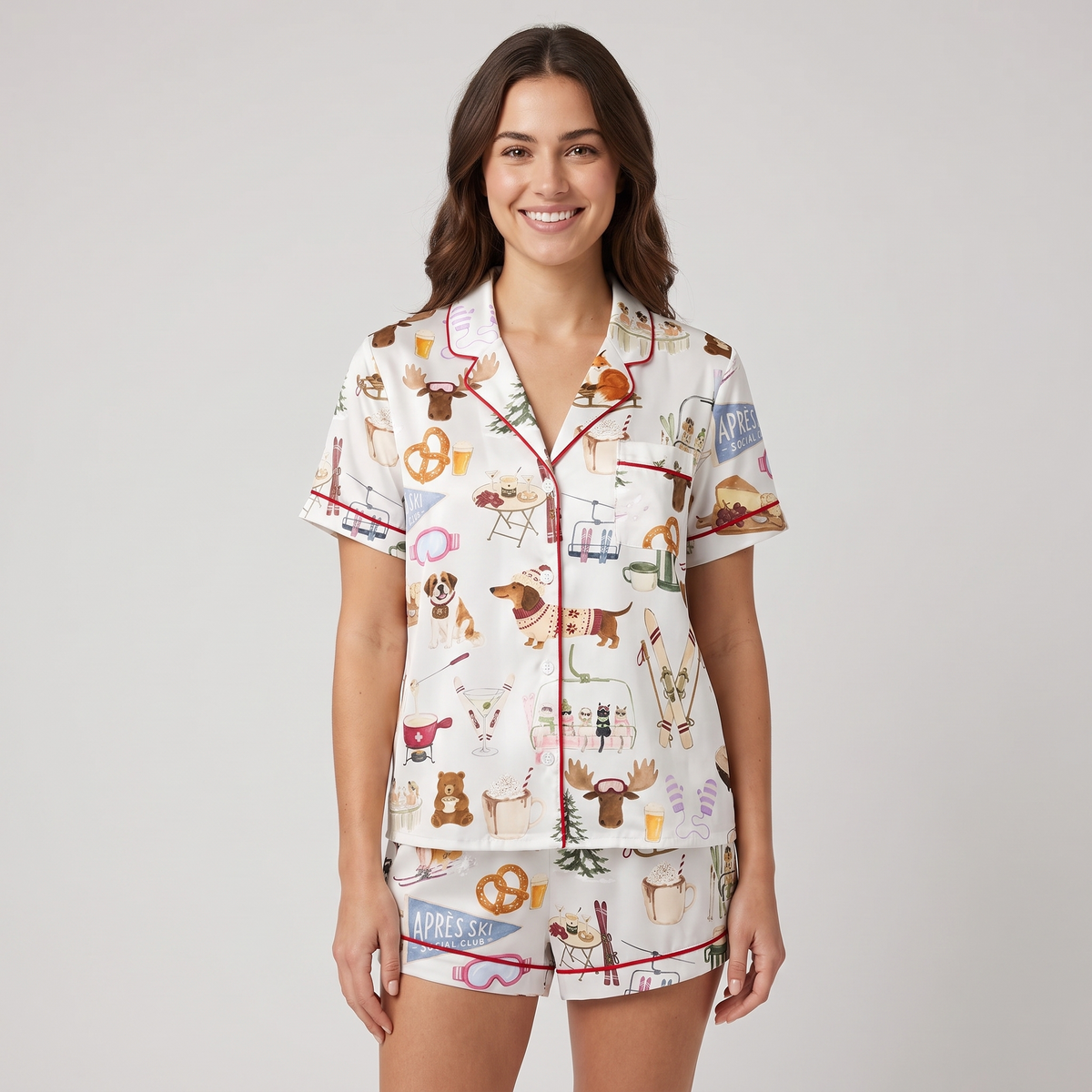 Après Ski Lodge Women's Pajama Set - short sleeve and shorts