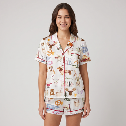 Après Ski Lodge Women's Pajama Set - short sleeve and shorts