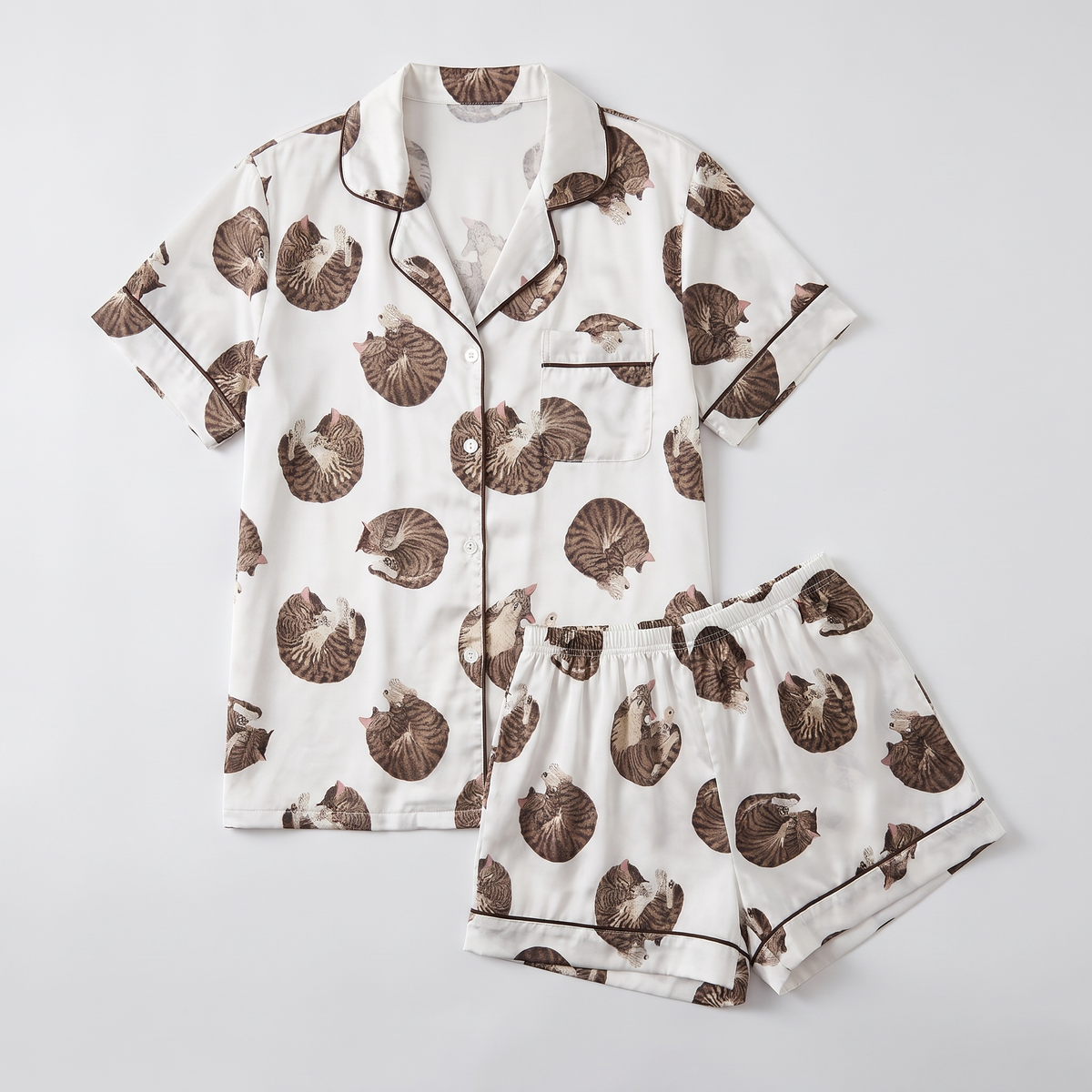 Curled Up Cats Women's Pajama Set - flat lay