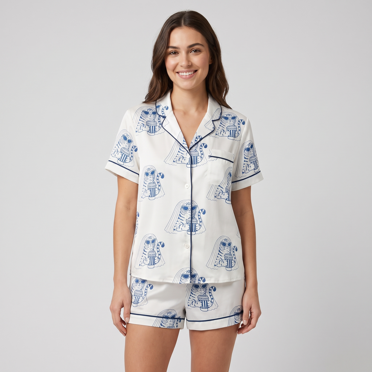 Bridal Veil Cats Women's Pajama Set - short sleeve and shorts