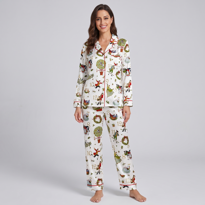 Illustrated 12 Days Of Christmas Women's Pajama Set - long sleeve and pants