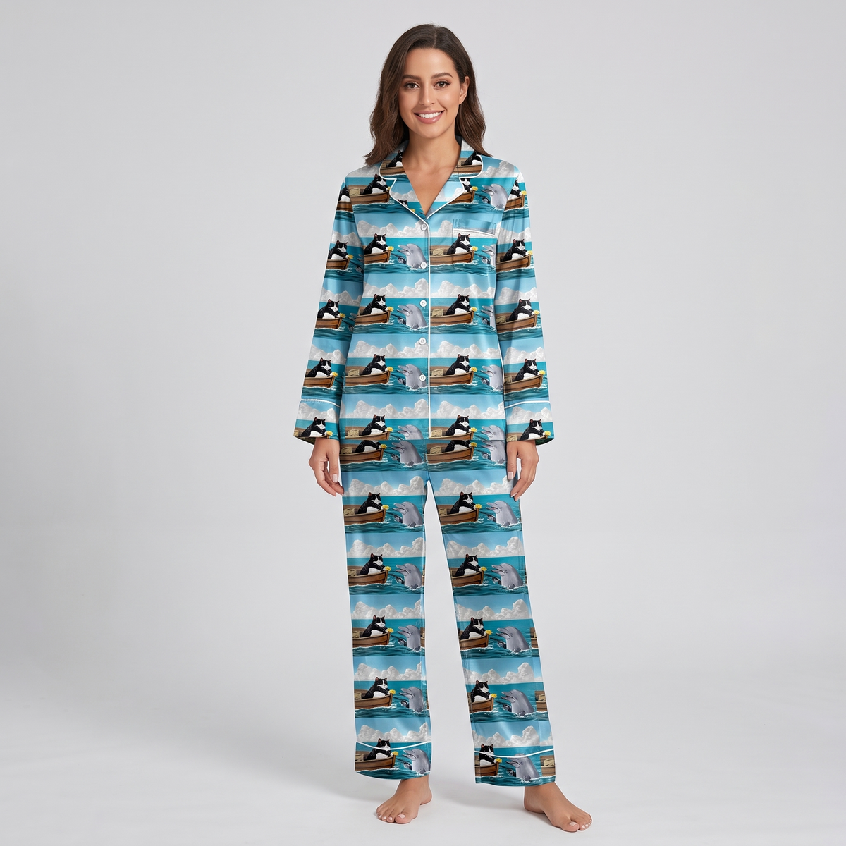 Boat Cat Women's Pajama Set - long sleeve and pants