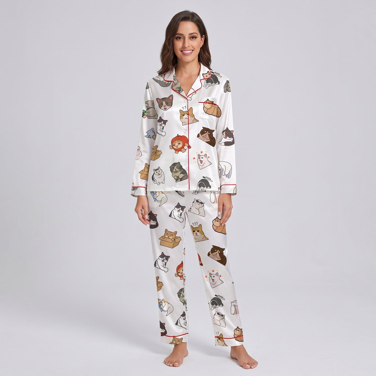 Funny Face Cats Women's Pajama Set - long sleeve and pants
