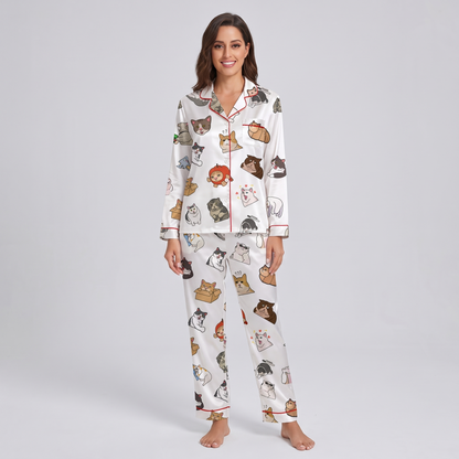 Funny Face Cats Women's Pajama Set - long sleeve and pants
