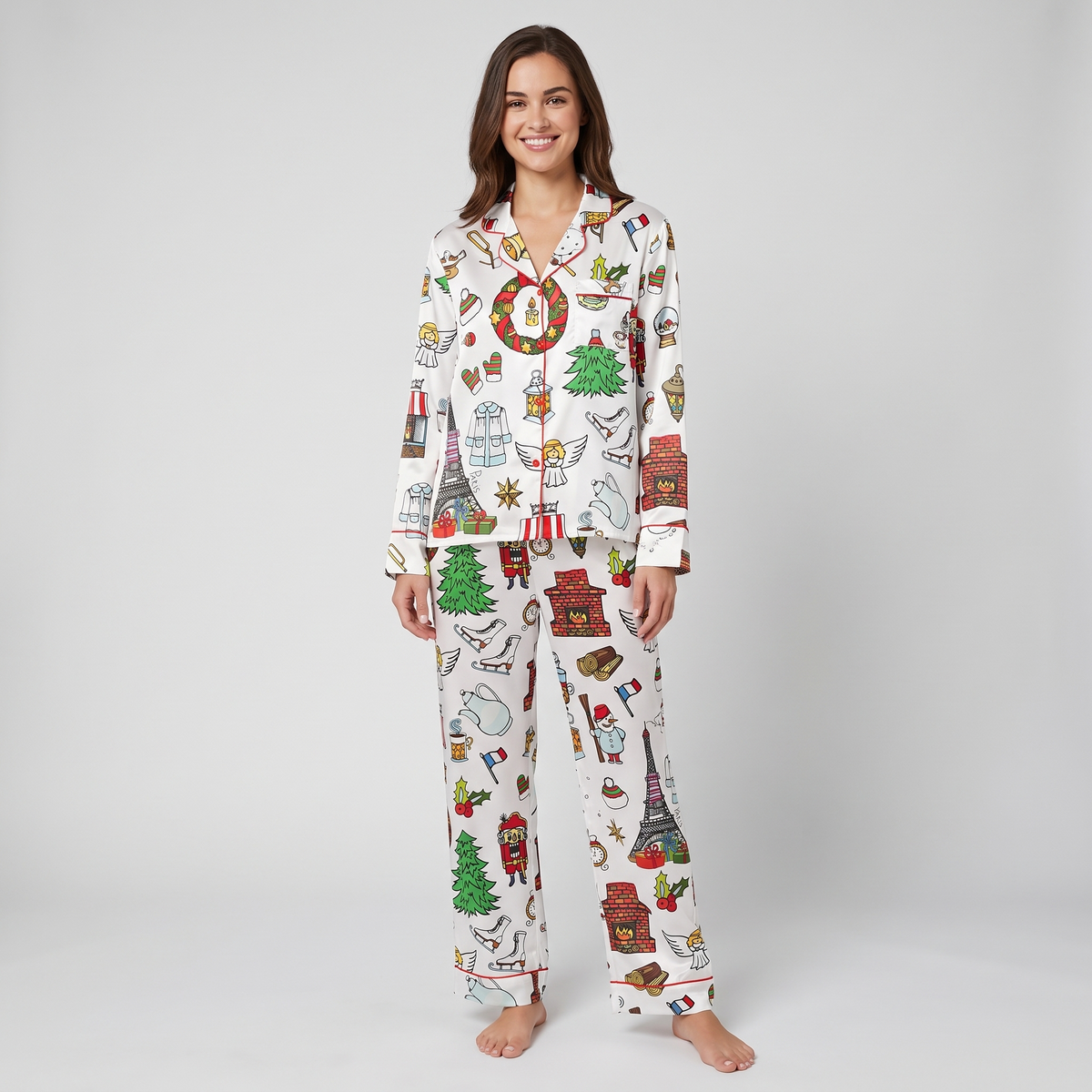 Paris Wreaths & Trees Women's Pajama Set - long sleeve and pants
