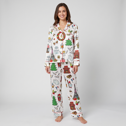 Paris Wreaths & Trees Women's Pajama Set - long sleeve and pants