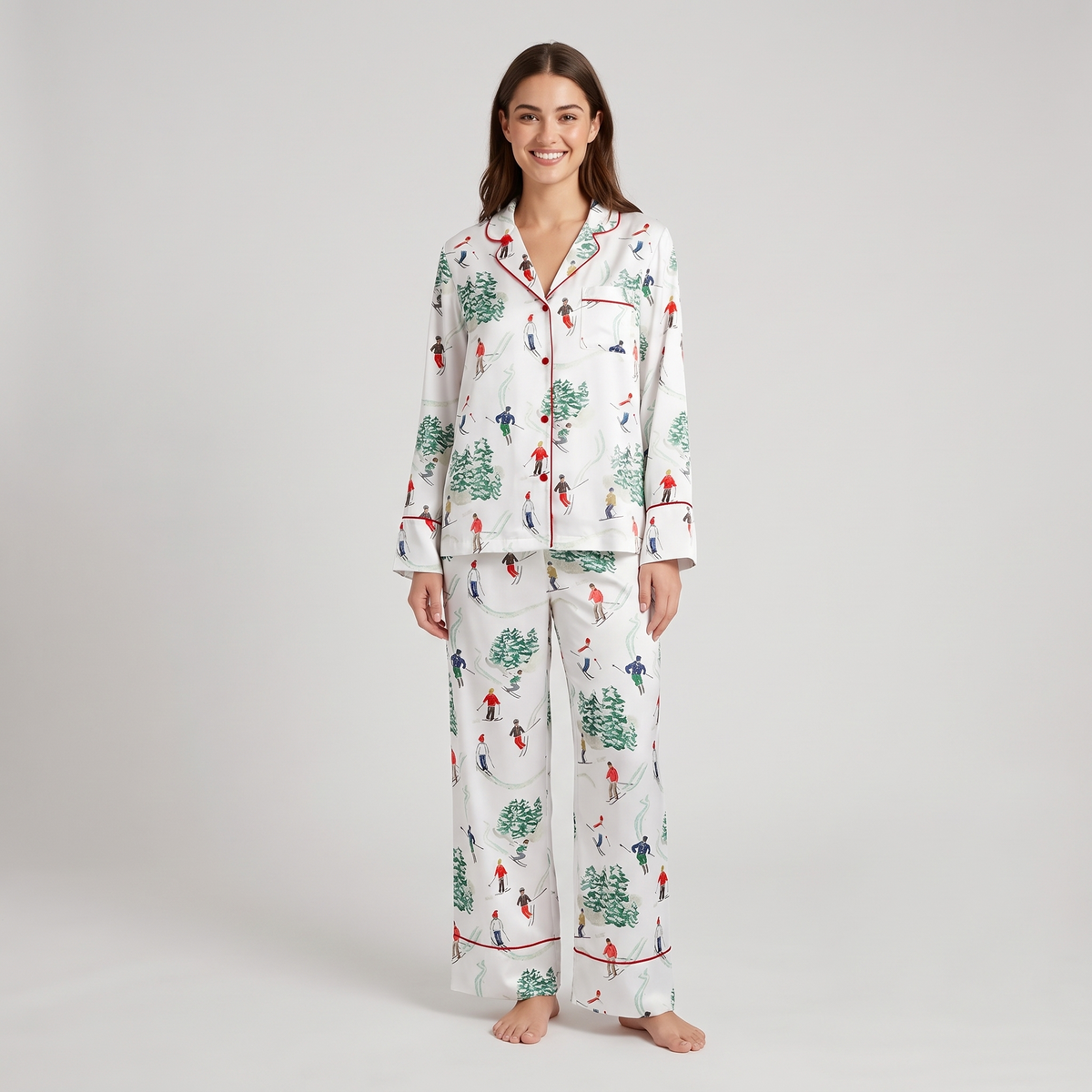 Christmas Skiers Women's Pajama Set - long sleeve and pants