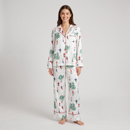 Christmas Skiers Women's Pajama Set - long sleeve and pants