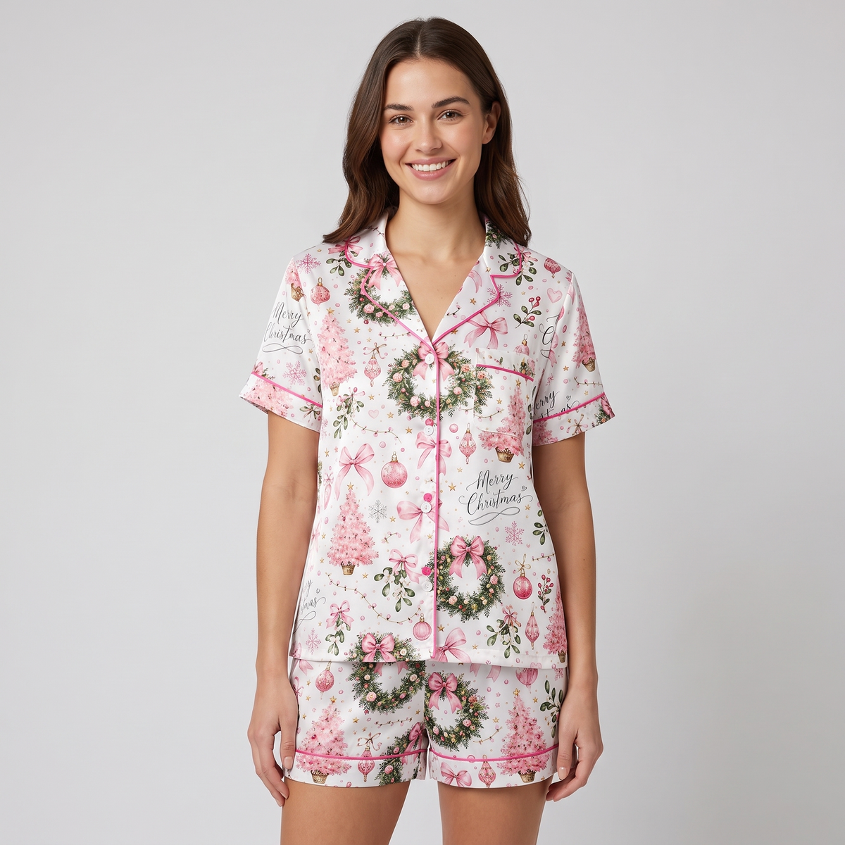 Pink Coquette Wreaths Women's Pajama Set - short sleeve and shorts